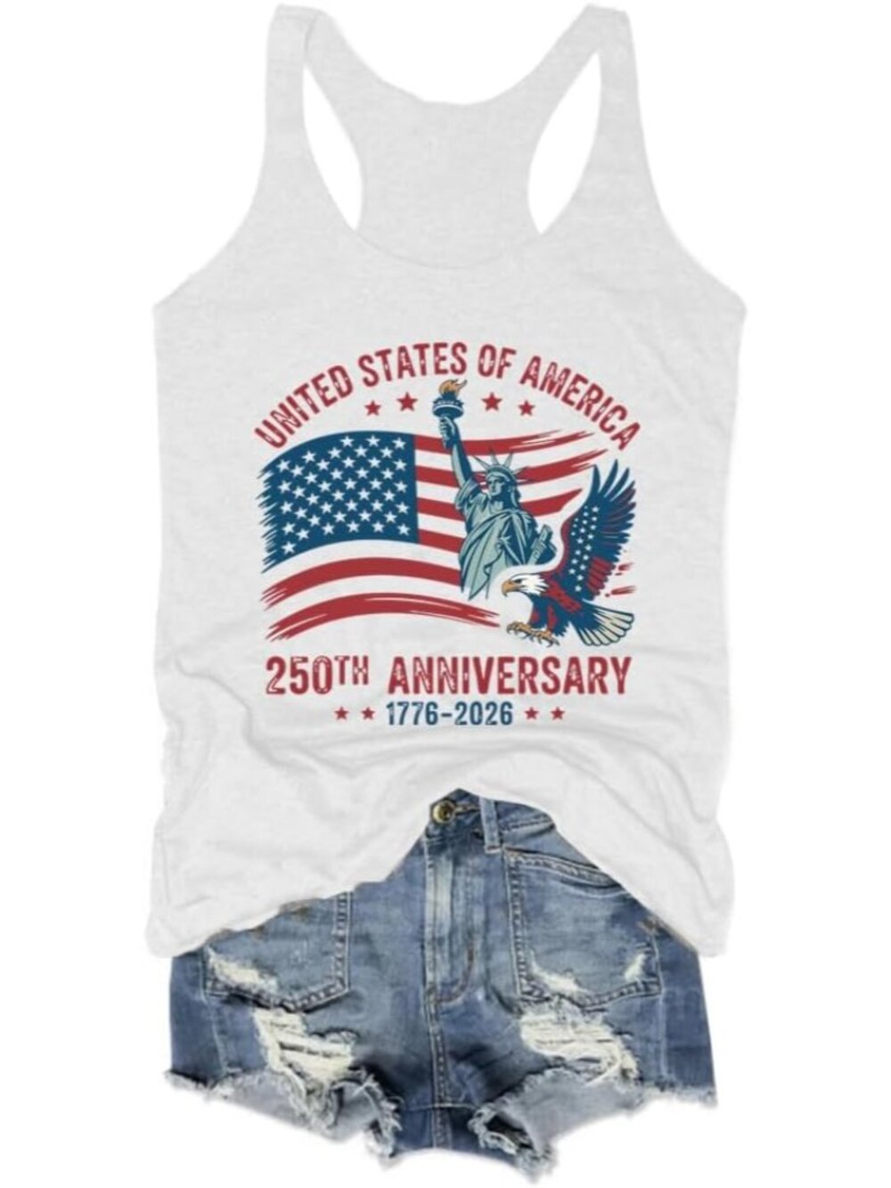 〽️Women Goddess White Air Force Flyover Tank Tops Eagle Patriotic USA Flag Vest